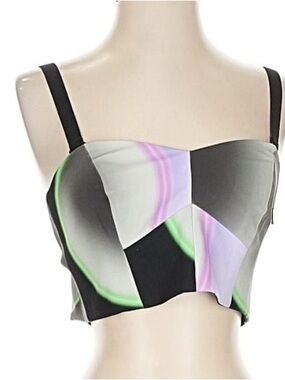 Milly Cady Glowprint  Black Abstract Multi-Color Crop Bustier Top